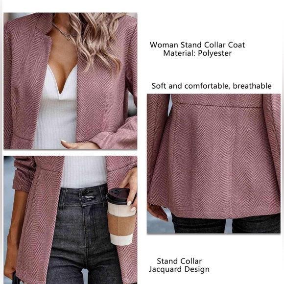 Women Blazer Jacquard Long Sleeve Outwear Jacket Coat Casual - Picture 5 of 5